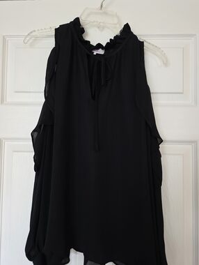Parker Black Marjorie Cold Shoulder Ruffle Blouse Size M Sheer Top With Keyhole